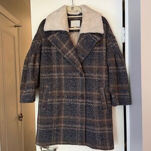 Joie Angalina Fleece Collar Plaid Coat